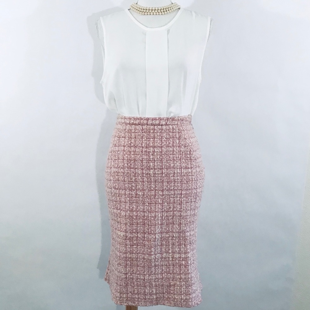 LUCA LUCA Wool Alpaca Silk Textured Tweed Skirt Pink